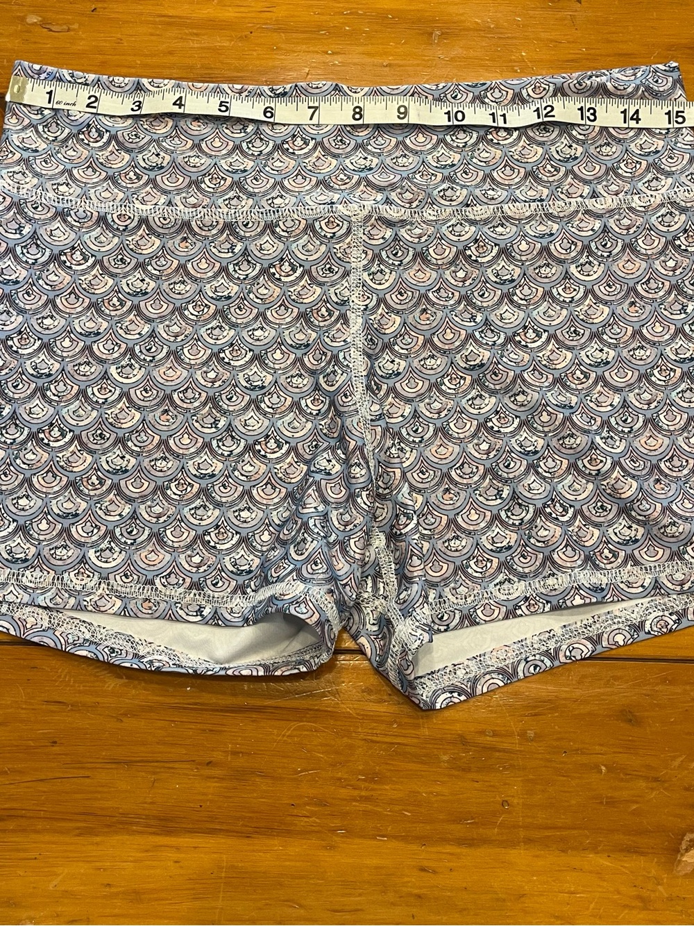 Skipper Scallop-Print Activewear Shorts Light Blue, Pink & White